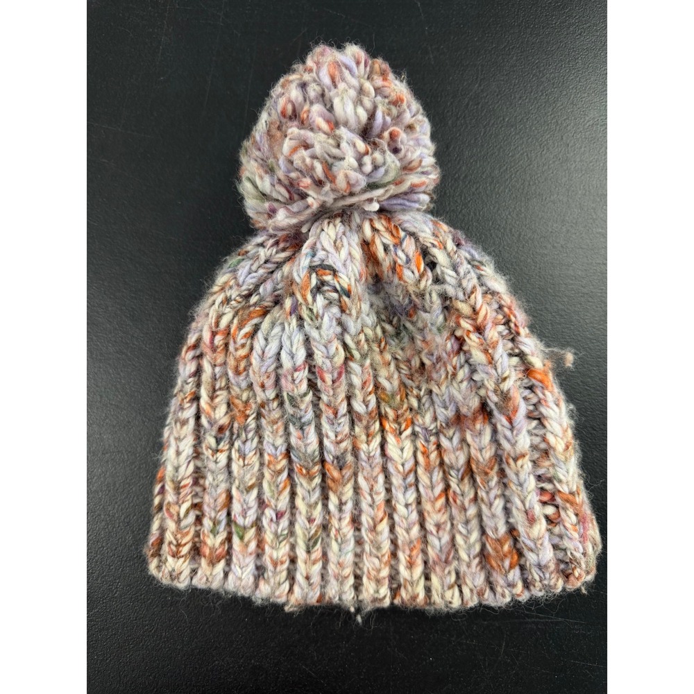 Madewell Chunky Knit Pom Beanie Hat Multicolor Wool Blend Ribbed One Size